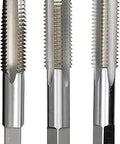 1-1/4 Inch 8 UNS High Speed Steel Tap Set With Taper Plug And Bottoming Taps For Creating Or Rethreading Threads, three-piece view