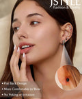 Flat Back Hypoallergenic Black Earrings For Women Made From 316L Stainless Steel Allergy Safe Nickel Free Lead Free No Irritation No Tarnish No Rust Vacuum Plated For Sensitive Ears Stackable Everyday Wear, model wearing studs and hoops