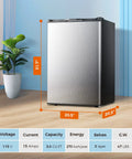 Top Tier Upright Mini Freezer With 3.0 Cubic Foot Storage And Brushed Stainless Steel Build, measures 31.7" height, 20.5" width, and 20.3" depth.