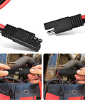 Beefy 2 Pack 2 Pin Quick Disconnect Polarized SAE Wire Harness, 1 Foot Long 10 AWG Bullet Lead Cable with Dust Cap in use
