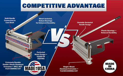 Comparison of pro-grade Ultra-Lite 9 Inch Flooring Cutter for Vinyl Plank and competing model features.