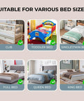Suitable bed sizes for adjustable foldable toddler bed rail for safe sleep with strong lock and easy to clean cover