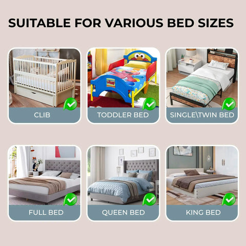 Suitable bed sizes for adjustable foldable toddler bed rail for safe sleep with strong lock and easy to clean cover