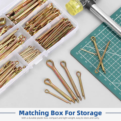 136 Piece Cotter Pin Clips Set With Nine Sizes Colored Zinc Split Pins For Automotive Gearheads And DIYers Cars Trucks Lawn Mowers And Small Engine Repair M2 Through M6 A Handy Heavy Duty Assortment For Quick Durable Fits in storage box