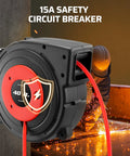 Retractable Extension Cord Reel With 40 Ft Heavy Duty Power Cord 12/3C SJTOW Lighted Triple Tap Outlets 15A Circuit Breaker