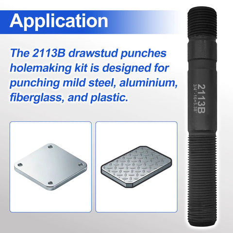 Replacement Heavy Duty Hole Punches Kit For Hydraulic Drivers 3/4-16 By 5.38 Inches steel tool with application details.