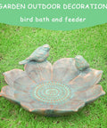 Antique Resin Bird Bath For Outdoors, Flower Shaped Garden Bird Bath With Vintage Bird Ornament on grass