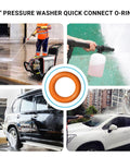 Leak Proof One Quarter Inch Pressure Washer O Rings Set For Quick Couplers That Fit M22 Connectors 100 Pack High Temperature Oil Resistant Replacement Seals Kit With Reusable Storage Case Orange used in pressure washing scenarios.