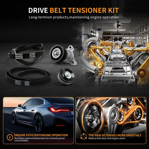Drive Serpentine Belt Tensioner Pulley Assembly Kit Replaces 39083 For Chevy Trucks Cars with EPDM belts and idler pulleys