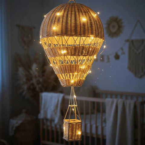 Natural Rattan Woven Hot Air Balloon Wall Decor For Nursery And Kids Room Boho Chic Dreamy Vibe With Handmade Texture And Earthy Tones