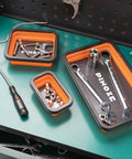 Collapsible Magnetic Parts Organizer Trays with 12 Inch Flexible Magnetic Pickup Tool in different sizes holding tools
