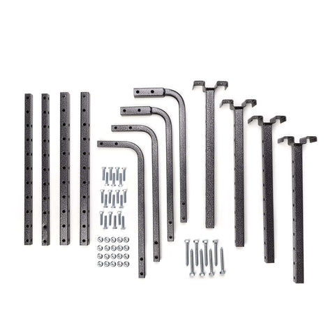 Adjustable Garage Ceiling Mount Storage Rack Kit With Ceiling Shelves 34 In By 26 In Hammertone Finish parts and hardware set