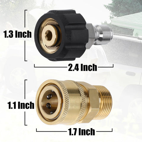 Tool Daily pressure washer adapter set: brass M22 fittings with black quick-connect adapter, 4 pcs