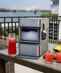 Genuine Game Changing Nugget Ice Maker With Smart Wifi App And Built In Scale Fighting Filter Makes Hella Crisp Chewable Pellet Ice Fast on patio.