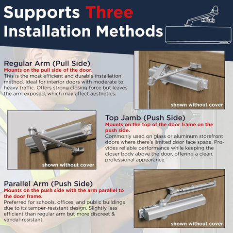 Heavy Duty Commercial Door Closer With Ada Grade One Certified Automatic Self Closing Design engineered for various installation methods