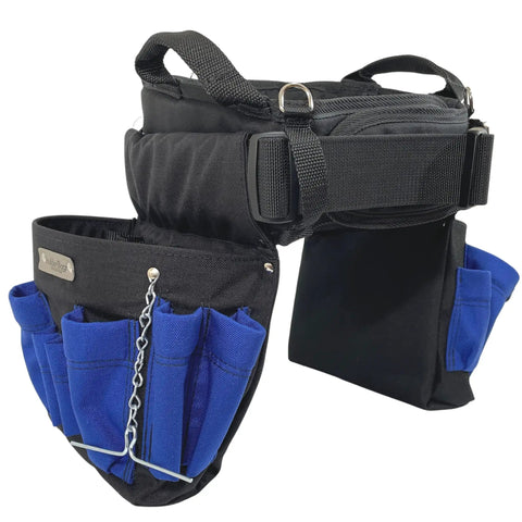 Heavy Duty Electrician Tool Belt With Comfort Back Support And Quick Release Buckle, Blue 33-36 Inch Waist, showing multiple pockets