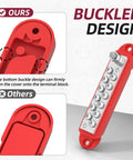 12V 150A Marine Power Distribution Block With One Quarter Inch Stud And M4 Terminal Screws Beefy Heavy Duty DC Battery Bus Bar For Boat Automotive And Solar Wiring, red buckled cover