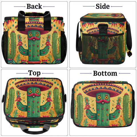 Insulated Picnic Backpack Lunch Box For Women And Men Portable Tote Cooler Bag with cactus design in different views