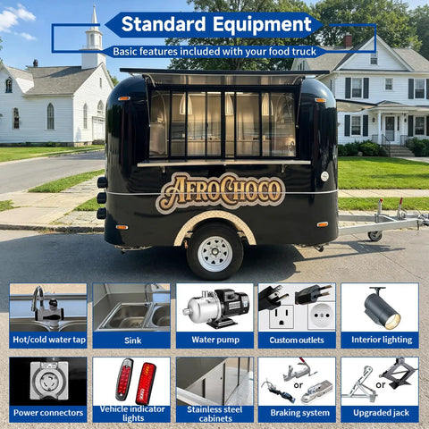 Top Tier 10ft Slick Black Mobile Food Truck For Coffee Kiosks And Pop Up Catering With Reliable Walk Up Fridge Unit Factory Direct Certified Build Ready To Hustle Hard, showing standard equipment.