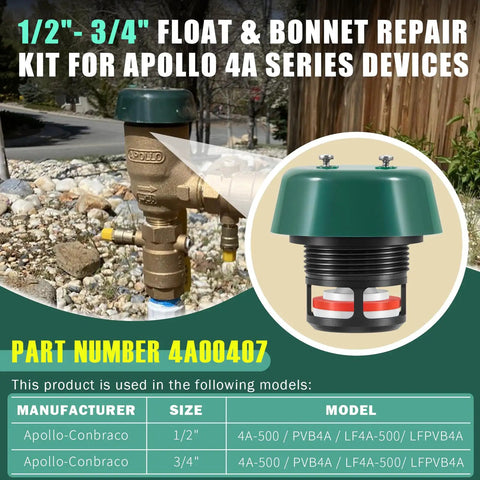 Complete 1/2 To 3/4 Inch Float And Bonnet Repair Kit For Backflow Preventers And PVB Valves, Fits Apollo 4A Series