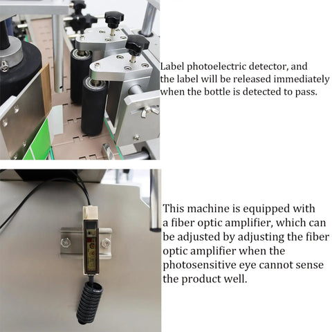 Hassle Free Automatic Desktop Conveyor Round Bottle Labeler 110V with photoelectric sensors for accurate label alignment.