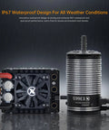 Sensored Brushless Motor And E10 ESC Combo For RC Cars, Two To Four S LiPo Ready, IP67 Waterproof, front view, wet surface
