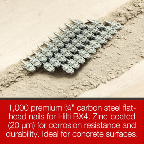 Three Quarter Inch Concrete Nails For BX4 1000 Nailers Heavy Duty Flat Head Shoot Drive Design X C 20 B4 MX Compatible Pro Grade Masonry Fasteners