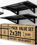 2-Pack Heavy Duty Wall Shelves 2x3ft, 500 Lb Capacity Garage Wall Mounted Shelving Racks With Complete Install Kit, Black