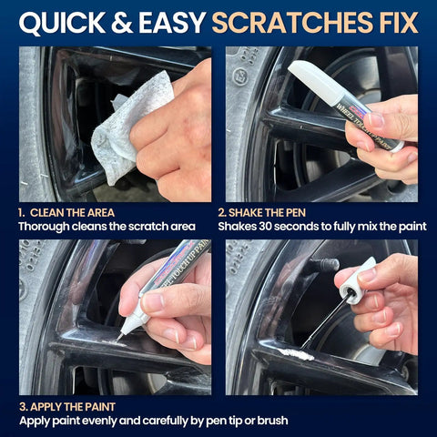 Guide to using Gloss Black Rim Touch Up Paint Kit for Wheels Rim Paint Pen to Fix Curb Rash and Scratches Universal Enamel for Alloy Rims.