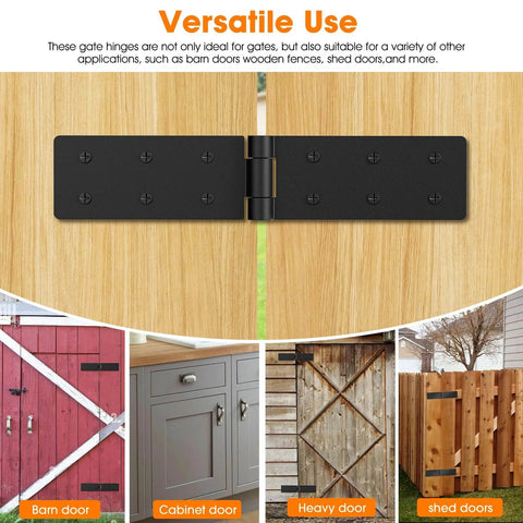 270 Degree Outdoor Gate Hinges Set Of Four Heavy Duty Hinges installed on various doors and fences.