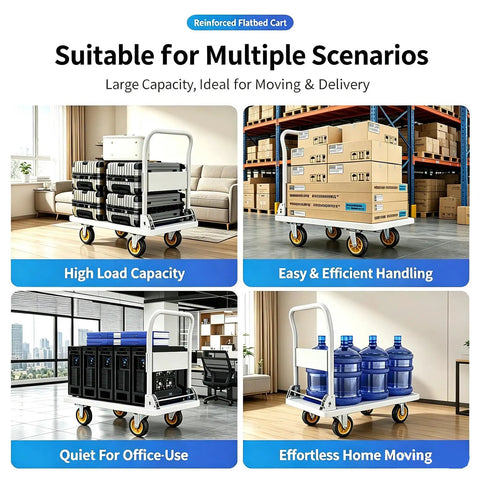 Heavy Duty Push Cart Dolly Platform Truck Hand Truck With 1212 Lbs Capacity, Wide 35.4 X 23.6 Inch Flatbed, 6 Inch Silent Rubber Wheels, Anti Slip Casters, Your Workhorse On The Job Load Carrier on warehouse and office use