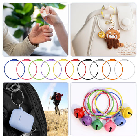 Collage of 50 pcs colored stainless steel wire keychain cables, 5.9 inches long, 1.5mm thick, used for keys and accessories