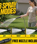BIONIC STEEL 50 ft metal garden hose with sprayer nozzle; stainless steel, non-kinking, three spray modes.