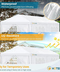 10x20 Ft Outdoor Party Tent Canopy With 6 Removable Sidewalls, weather resistant, white tent in a backyard setting.