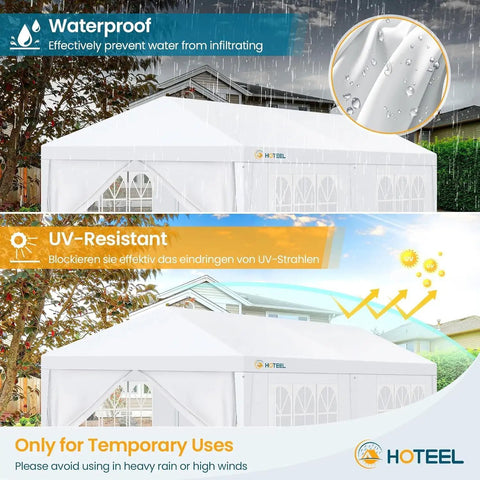 10x20 Ft Outdoor Party Tent Canopy With 6 Removable Sidewalls, weather resistant, white tent in a backyard setting.