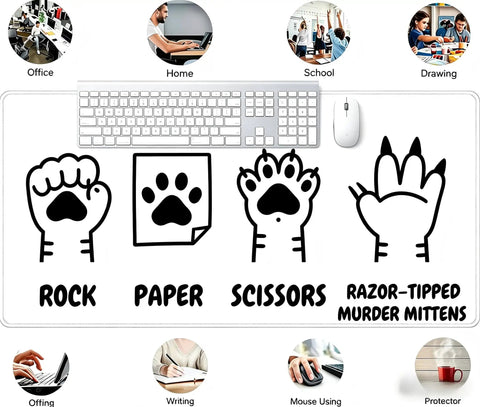 Cat Eat Ramen Meme Mouse Pad Slaps Your Desk With Style, 12x16 Inch, Non Slip Rubber Base, showing rock paper scissors design