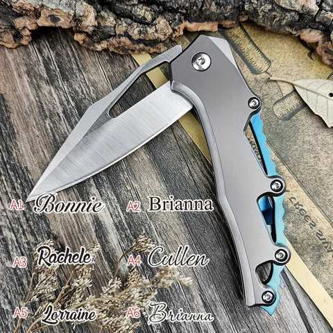 Open Folding Pocket Knife With D2 Steel Blade And Lightweight T6 Aluminum Alloy Handle on wooden surface