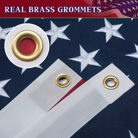 Tough As Nails 3x5 Ft Outdoor US Flag with embroidered stars, brass grommets, tearproof polyester, high wind ready