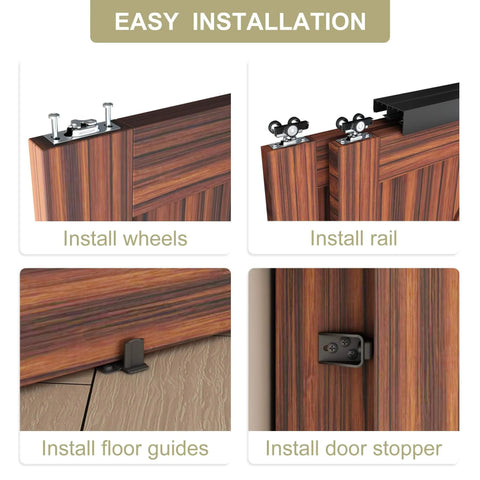 Installation steps for Heavy Duty Double Bypass Sliding Closet Door Track Kit Hardware With 72 Inch Aluminum Alloy Track Rail Set.