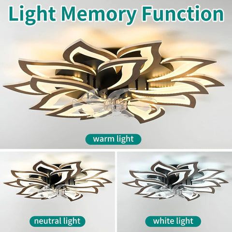 AMZSTAN 35 Inch Modern Flower Ceiling Fan with Light and Remote, 15-Leaf White Low Profile Fan with Dimmable 3000K-6000K LED in warm, neutral, and white light.