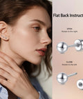 Heavy Duty Titanium Screw Back Flat Back Ball Stud Earrings For Women And Men With Hypoallergenic Nickel Free Build shown in flat back instruction image.