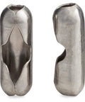 Front and side view of 100 Pack No 6 Stainless Steel Chain Connectors For Beaded Ball Chain 3.2 mm Compatible With No 6 ball chains.