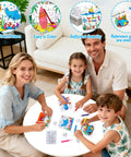 Family enjoying 24 Piece Summer Crafts Kit For Kids Ages 4 To 8, Ocean Theme Coloring Puzzles With Mermaid, Fish, Starfish, Crab And Shells