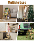 Foldable 3 Step Stool Ladder In Gold Aluminum For Kitchen And Closet Ultra Lightweight With 330 Lb Capacity Anti Slip Wide Pedals Portable For Kids And Adults No Assembly Required Space Saving Design Folded Thickness 1.9 Inches used in kitchen, living room, and outdoor scenes