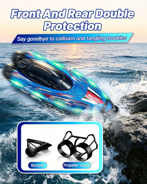Fast Remote Control Boat for Kids and Adults, 25 MPH Brushless Dual Motor RC Speed Boat with bumper and propeller guard