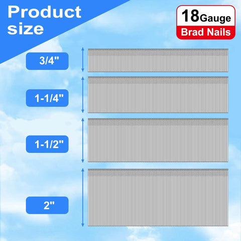 Workhorse 18 Gauge Brad Nails Assortment 4000 Count sizes 3/4 to 2 inches for all pneumatic nailguns, showing varied lengths.
