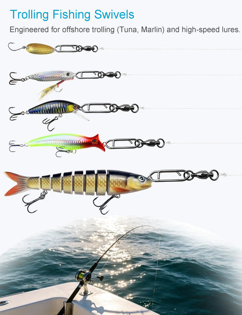Ball Bearing Fishing Swivels With Quick Change Clips 29 Pack Slick Pro Grade Black Nickel Stainless Steel Snap Swivels Size 0 To 4 for trolling lures