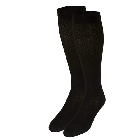 Women Knee High Compression Socks 15-20 MmHg Moderate Graduated Support Lightweight Breathable Rib Knit Dress Stockings In Brown shown in black color.