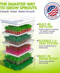 4 Tier Sprouting Kit With Stackable Trays And Drain Spout For Home Sprouts, Grows Fresh Sprouts In 3 To 5 Days, Self Draining And BPA Free Seed Sprouter