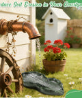 Dual Leaf Decorative Splash Block And Gutter Downspout Rain Diverter Extension For Lawn Patio Yard Garden Heavy Duty Weatherproof No Hassle Backyard Kickback To Shield Foundation Smooth Water Flow, water flowing from copper downspout to splash block.